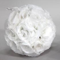 wedding photo - White Silk kissing pomander flower ball, silk rose flower pomander ball, silk rose ball, hanging rose ball, White kissing ball
