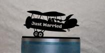 wedding photo - Biplane Cake Topper with Bride and Groom, Flying High, Just Married, Love is in the Air,  Your Name or Phrase