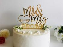 wedding photo - Personalized Wedding Cake Topper with Heart Save the Date Mr and Mrs Last Name Calligraphy Bride Groom Custom Table Centerpiece Wood Acrylic