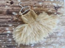 wedding photo - Gold sequin  dress , Christmas dress ,gold dress , flower girl dress,tulle tutu dress, Baby toddler dress,