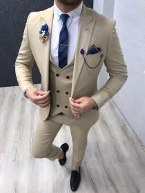 wedding photo - Men Suit 3 Piece Ivory Elegant Designer Slim Fit One Button Wedding Party Wear Groom Suits