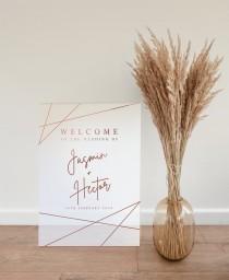 wedding photo - Frosted White Acrylic Wedding Welcome Sign - Geometric Modern Vinyl Design - Perspex Sign Board - Portrait