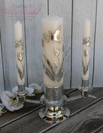 wedding photo - FAST SHIPPING!! Beautiful Silver Unity Candle Set with Silver Base Included in a Gorgeous Deluxe Box. Introductory Price until July 15th.