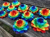 wedding photo - Rainbow Dahlia Paper Flowers. ROYGBIV. Cake Topper, Wedding Favors, Gift, Decoration, Anniversary, Birthday, Gay Pride.