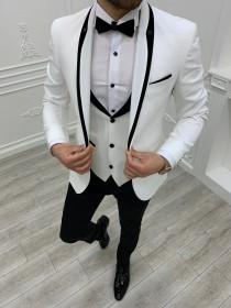 wedding photo - Men Suits ~ Wedding Suit ~ 3 Piece Suits ~ Prom Suits, Slim fit Shawl Lapel one Button Tuxedo, White Slim Fit Shawl Lapel Tuxedo