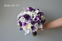 wedding photo - Lilac Purple Wedding Bouquets, Faux Real Touch Calla Lilies, Roses, Silk Lilacs, Bridesmaids Bouquets, Boutonieres