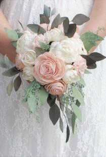 wedding photo - Mini Premium Custom Cascade Bridesmaid Wedding Bouquet Sola Flower Preserved Greenery