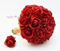 wedding photo - Red Roses Bridal Bouquet Real Touch Bridal or Bridesmaid Bouquet - add Groom Groomsman Boutonniere Flower Crown Corsage Arch Flowers & More!