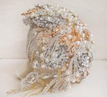 wedding photo - Cascading gold and silver wedding broach bouquet, The Great Getsby brooch bouquet Jeweled Bouquet.  Quinceanera keepsake bouquet