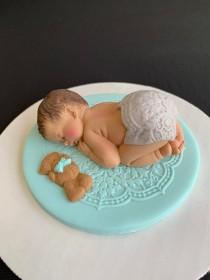 wedding photo - boy baby shower cake topper prince fondant cake decorations teal edible baby boy cake topper by Inscribinglives