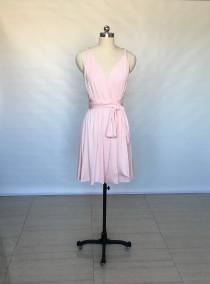 wedding photo - Spaghetti Straps Blush Pink Spandex Short Convertible Bridesmaid Dress