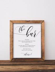 wedding photo - The Bar Drinks Menu Sign, Wine List, Modern Script, Party Decor, 100% Editable Text, Printable Template, Instant Download 5x7, 8x10, T001