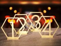 wedding photo - Table Numbers Hexagon table numbers Wedding Table Numbers Gold table numbers Table decoration Numbers with base Wood table numbers