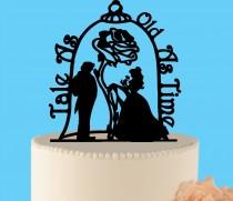 wedding photo - Beauty and the Beast Wedding Cake Topper, wedding cake topper, Enchanted Rose, Wedding Cake Topper