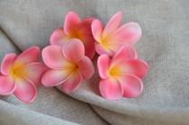 wedding photo - Coral Pink Plumerias,  Real Touch frangipani, Artificial Flower Heads DIY Cake decoration and wedding bouquets