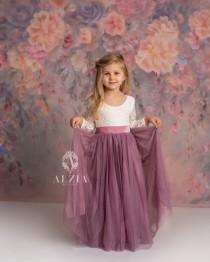wedding photo - Mauve, Dusty Mauve, Purple Mauve Tulle Lace Top Scalloped Edges Back Party Flower Girl Dress