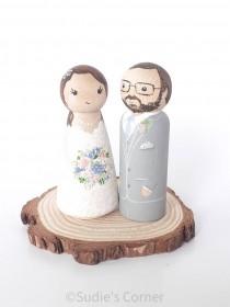 wedding photo - Customized Wedding Cake Topper, personalized peg dolls,  figurines, anniversary gift, bride and groom, wedding figurines, Mr Mrs, miniatures