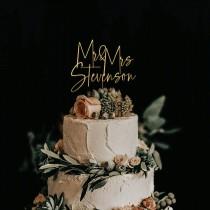 wedding photo - Gold Cake topper for Wedding, Personalized cake topper, Rustic wedding cake topper, Custom Mr Mrs cake topper, Anniversary Cake toppers