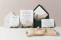 wedding photo - Forest Wedding Invitation - Mountain Wedding Invitation - Watercolor Forest - Modern Wedding - Outdoor Wedding - Green Wedding - Printed
