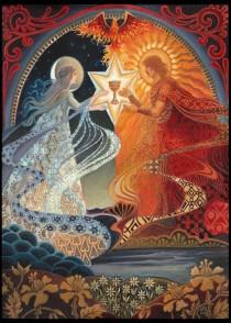 wedding photo - Alchemical Wedding Sacred Marriage 5x7 Greeting Card Mythology Bohemian Gypsy Goddess Art