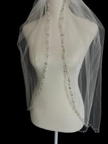 wedding photo - Wedding Veil, Crystal Bridal Veil, Beaded Veil, Ivory Veil, White pearl Veil, Elbow Veil, Fingertip Veil, Cathedral Veil