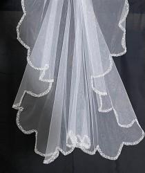 wedding photo - Angel Cut Waterfall Wedding Veil, Crystal Veil, Beaded Veil - Free Tulle Samples