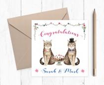 wedding photo - Cat Wedding Card Personalised Wedding Card Congratulations, Mr and Mrs Wedding Card Personalized Wedding Card for Bride and Groom Card