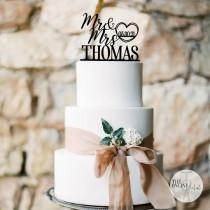 wedding photo - Personalized  Anniversary Cake Topper / Heart Wedding Cake Topper / Rustic Wedding Cake Topper / Custom Date Cake topper - by TOA