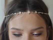wedding photo - Boho Bridal Headband, wedding hair accessories, bride Headband, Boho Head Piece, gold rhinestone forehead , brides headpiece