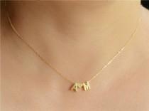 wedding photo - Gold tiny letter necklace-Initial with heart necklace-Couple love choker-Dainty gold necklace-Gift for her-Name necklace-Valentines day gift