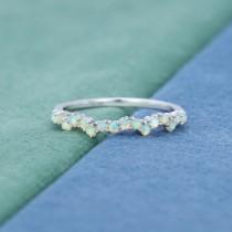 wedding photo - Vintage Opal wedding band women White gold Gold art deco opal Ring Cluster opal ring dainty Stacking Matching wedding ring anniversary ring