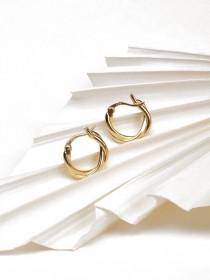 wedding photo - LAUREN -  Dainty vintage gold interwoven entwine hoop earrings spiral rose silver twist weave boho minimalist stacking wreath small 925