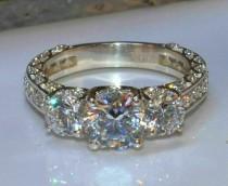 wedding photo - Round Moissanite Ring, Moissanite Engagement Ring, 2.50 CT Colorless Moissanite, White Gold Ring, Three Stone Moissanite Ring, Wedding Ring