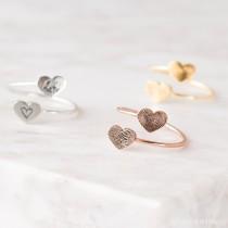wedding photo - Double Heart Fingerprint Ring • Custom Fingerprint Ring • Personalized Fingerprint Jewelry • Wrap Coil Ring • Memorial Gift • RM49