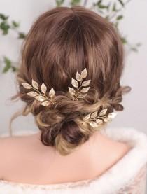 wedding photo - Minimalist and Delicate Gold Leaves Bridal Hair Pins 