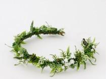 wedding photo - Greeny flower crown wedding, succulent flower crown, white & green flower crown, greenery floral crown, rustic headband, bridal crown wreath