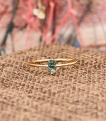 wedding photo - 3x5mm Emerald Cut Natural Moss Agate Wedding Ring, Yellow Gold Plated Agate Engagement Ring, Silver Ring, Gift For Women, Solitaire Ring