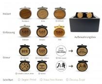 wedding photo - Wooden cufflinks personalized with initials and date engraving, gift for groom, black with wood walnut, cherry, oak