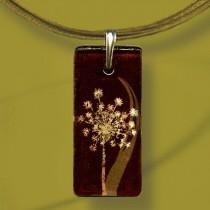 wedding photo - Dandelion Necklace -  Reversible Glass Art - Geoform  Brown/Sage Floral