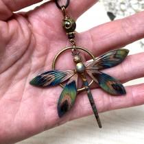 wedding photo - Dragonfly Necklace - Copper Dragonfly Pendant - Remembrance Jewelry -  Memorial Gift - Copper Dragon fly Lovers - Statement Necklace