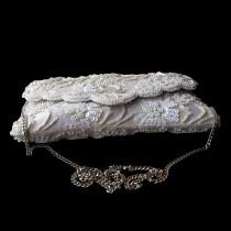 wedding photo - Santana Bridal Clutch with 3D Embroidered Ivory Lace, White Wedding Clutch, Beaded Wedding Bag, Vintage Bride Purse