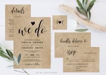 wedding photo - Kraft Rustic Wedding invitation set, Editable Template, INSTANT DOWNLOAD, Boho, diy draft Vintage, TEMPLETT #89