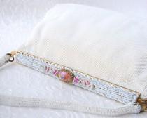 wedding photo - Vintage French Beaded Wedding Purse Ornate Frame Pink Beads Cameo Couple Bridal Clutch Formal Evening Handbag Bead Strap Hand Made France