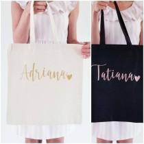wedding photo - Custom Tote Bag with Name, Canvas Tote Bag, Personalized Tote Bag, Holiday Gift Bag, Bridesmaid Tote Bag, Beach bag