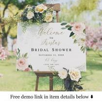 wedding photo - Welcome To Bridal Shower Sign Template, Brunch, Pastel Blush Wedding Countdown, Days Until She Says I Do, Hens Party Poster, Board #vmt423