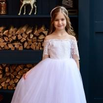 wedding photo - White lace Flower Girl Dress-tutu Flower Girl dress- first communion dress - tutu dress toddler-pageant dress-festive girl dress