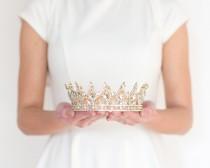 wedding photo - Jeweled Crown, Cake topper, Princess Crown, White Rhinestone Tiara