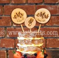 wedding photo - Rustic wood log slice engraved cake topper Mr and Mrs, Mr and Mr, Mrs and Mrs personalised wooden