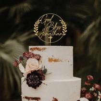 wedding photo - Baptism cake topper, God bless cake topper, Wreath Christening cake topper, First Communion Cake topper, Personalized