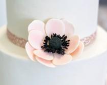 wedding photo - Blush Pink Anemone Sugar Flower Wedding Cake Topper